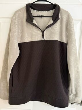 Departwest Men’s Two-Tone Quarter-Zip Pullover - Brown & Cream
